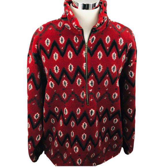 Vintage Tsunami Fleece 1/2 Zip Jacket Mens XXL 2XL Red Chevron Long Sleeve Aztec - Picture 1 of 8
